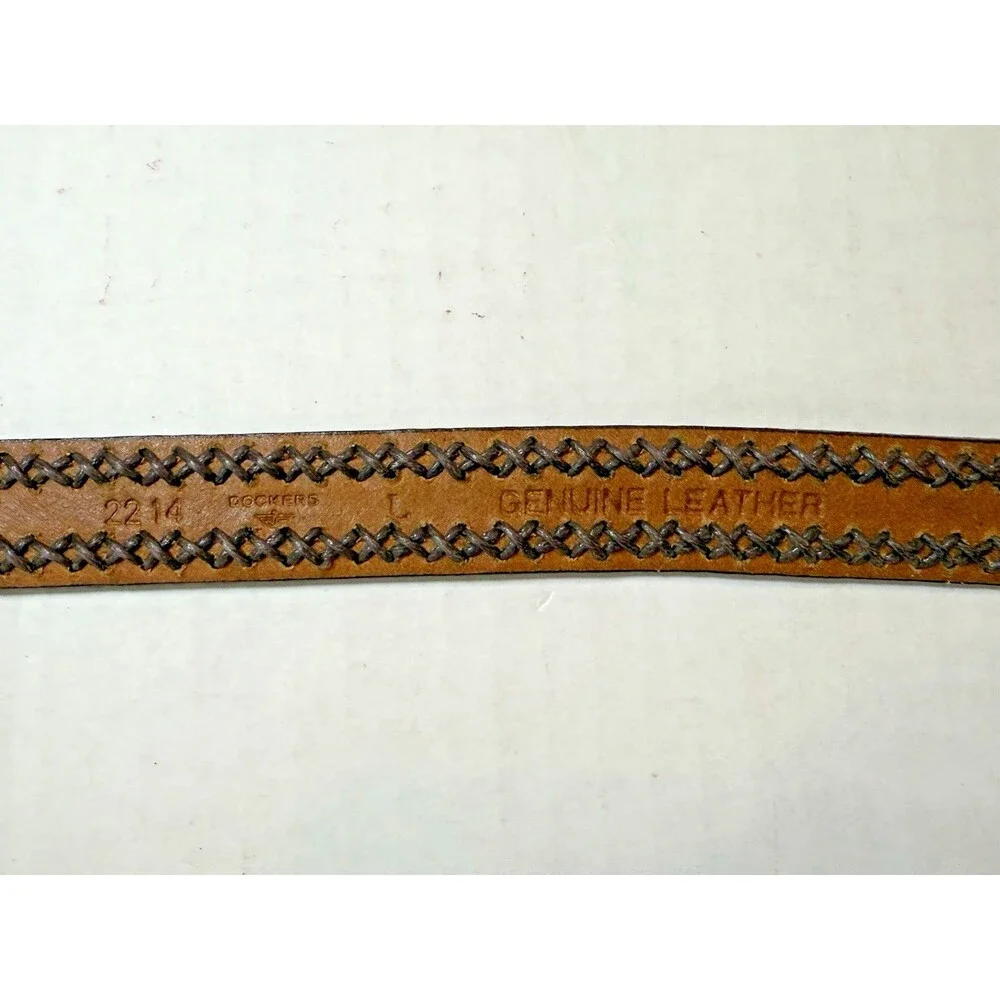 Dockers Brown Leather Belt Unisex Braided Brass Buckle Size L‎ Vintage 1990s